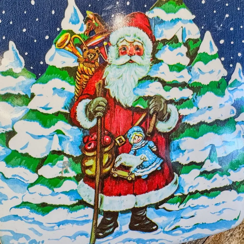 Vintage Plastic Santa Box Hardshell Container, Christmas Decor, 3.75”H x 7”W